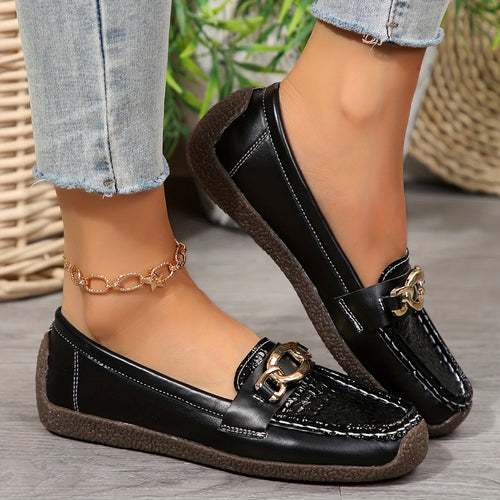 Stilla | Dametøfler Sort Slangeskindsdesign Med Guldspænde, Komfortable Og Skridsikre