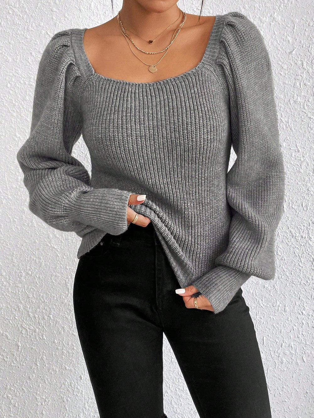 Stilla | Grå, Ensfarvet Sweater Med Firkantet Udsnit