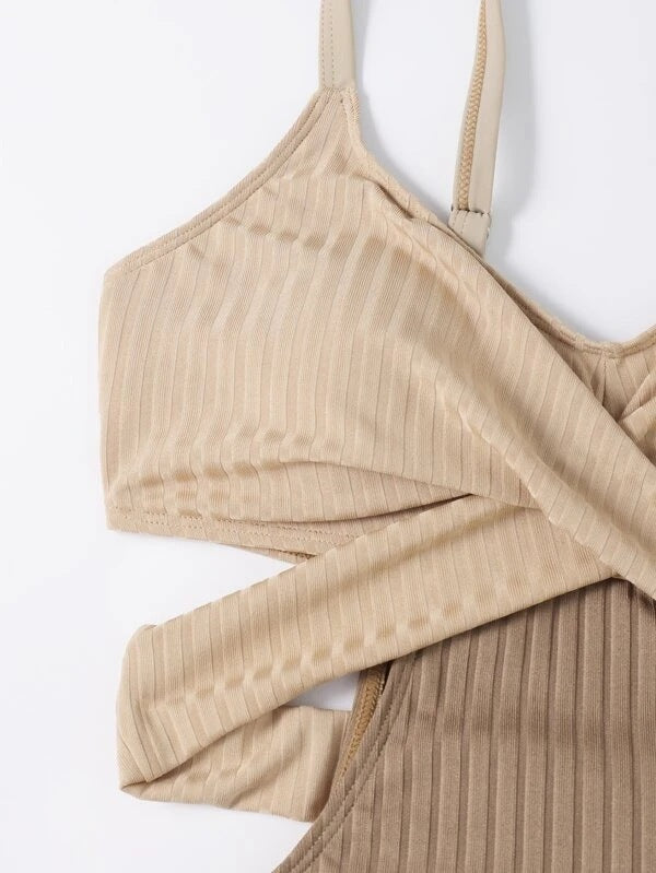Stilla | Beige Badebukser Med Krydsede Talje