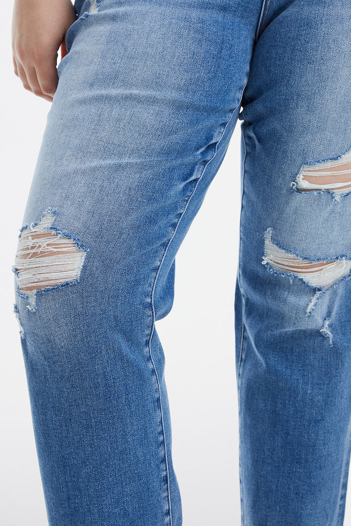 Stilla | Fuldlængde Mellem Talje Distressed Ripped Lige Jeans