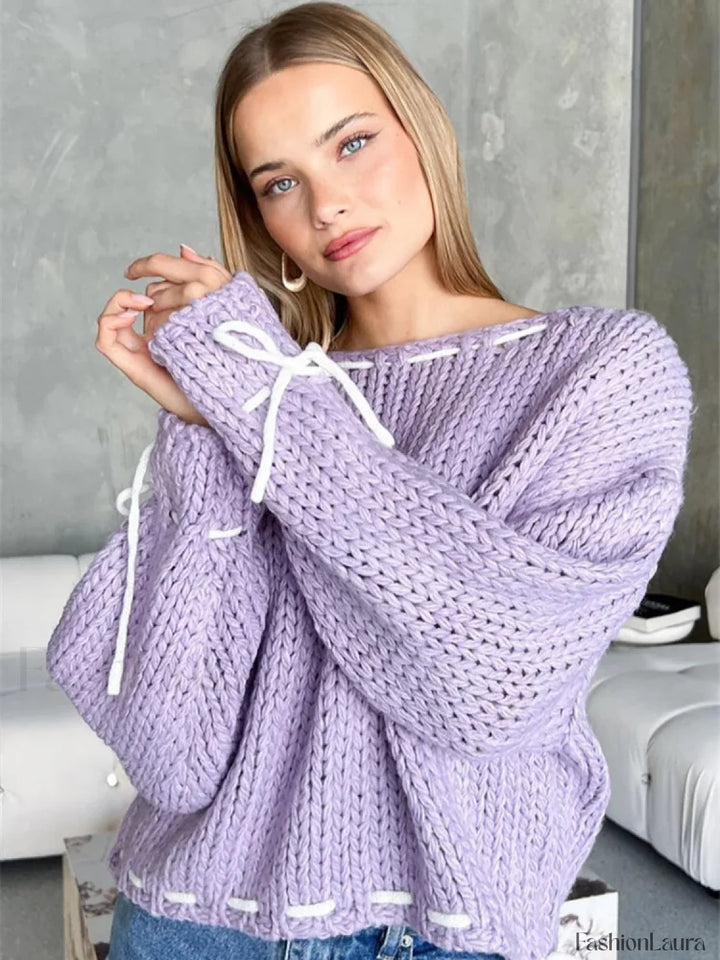 Stilla | Lækkert Strik Sweater med Kontrastdetalje