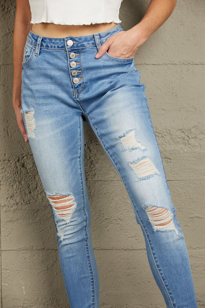 Stilla | Knap Front Slidt Ankellang Slank Jeans