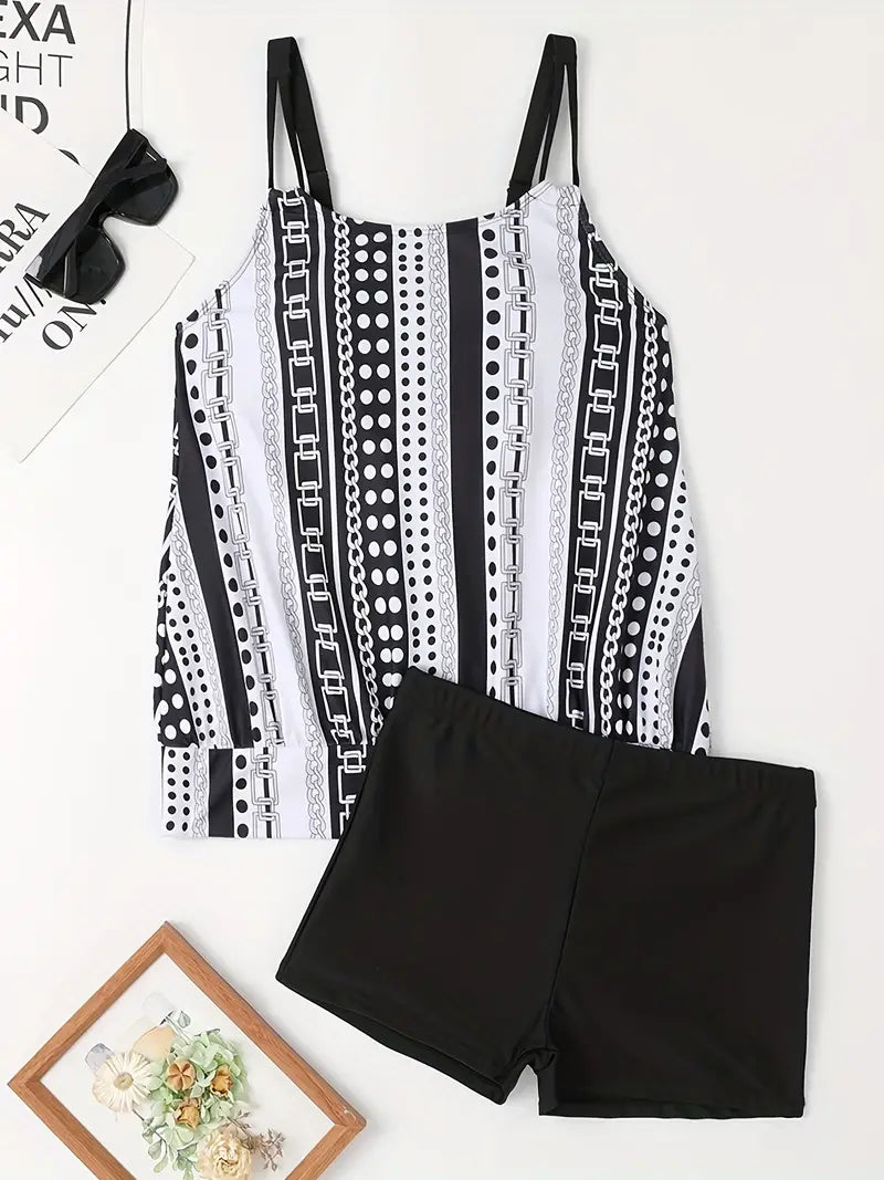 Stilla | Meget Elastisk Tankini Med Striber Og Punkter