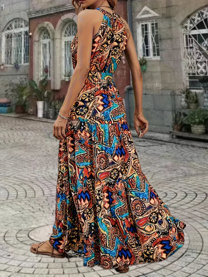 Stilla | Boho Maxi Kjole Brown Sommerkjole Uden Ærmer Med Bælte
