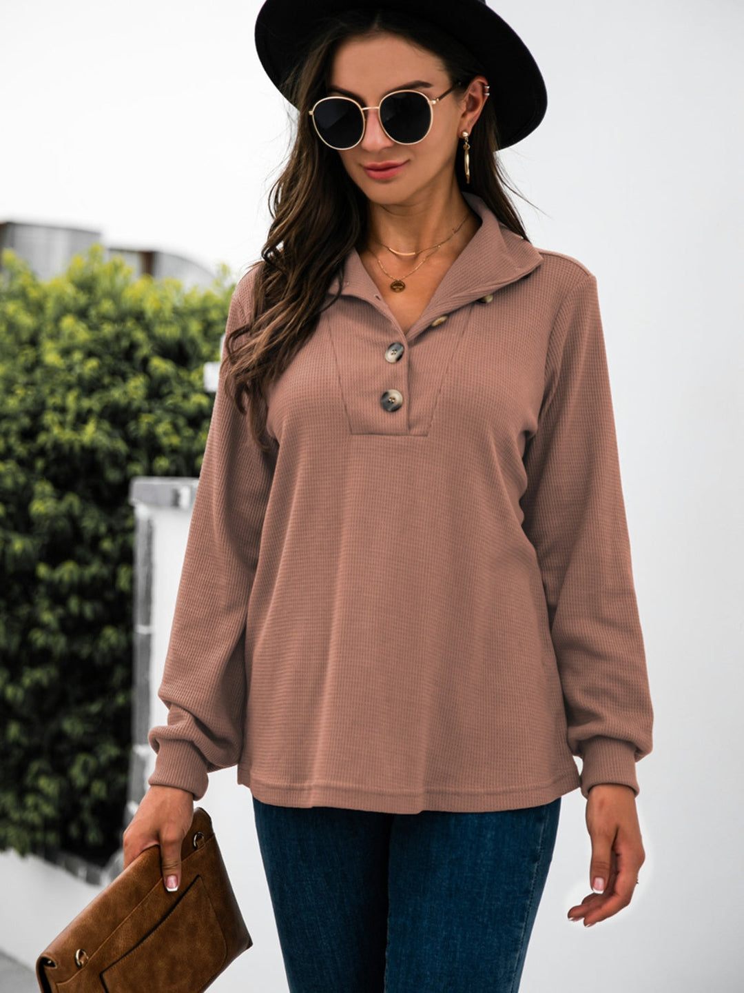 Stilla | T-shirt Halv Åben Med Lange Ærmer