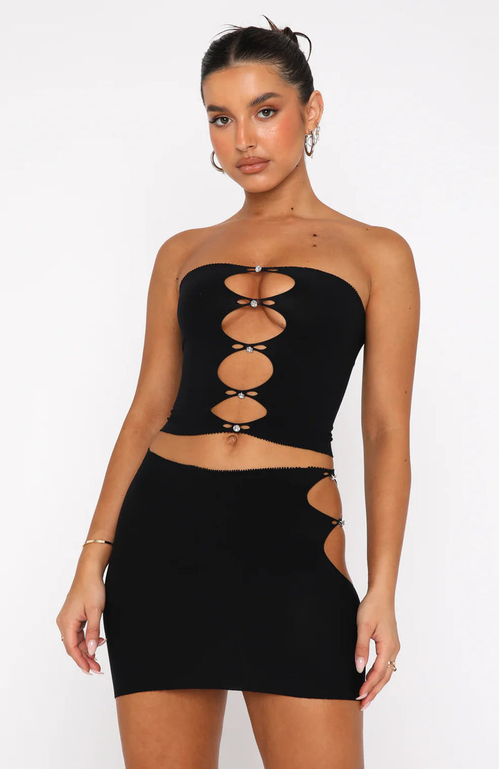 Stilla | Stropløs Bandeau Halsudskæring Crop Top Sort