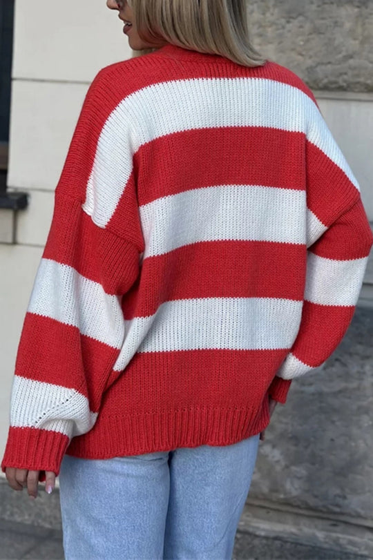 Stilla | Stribet Casual Cardigan Med Lange Ærmer, Lommer Og V-udskæring