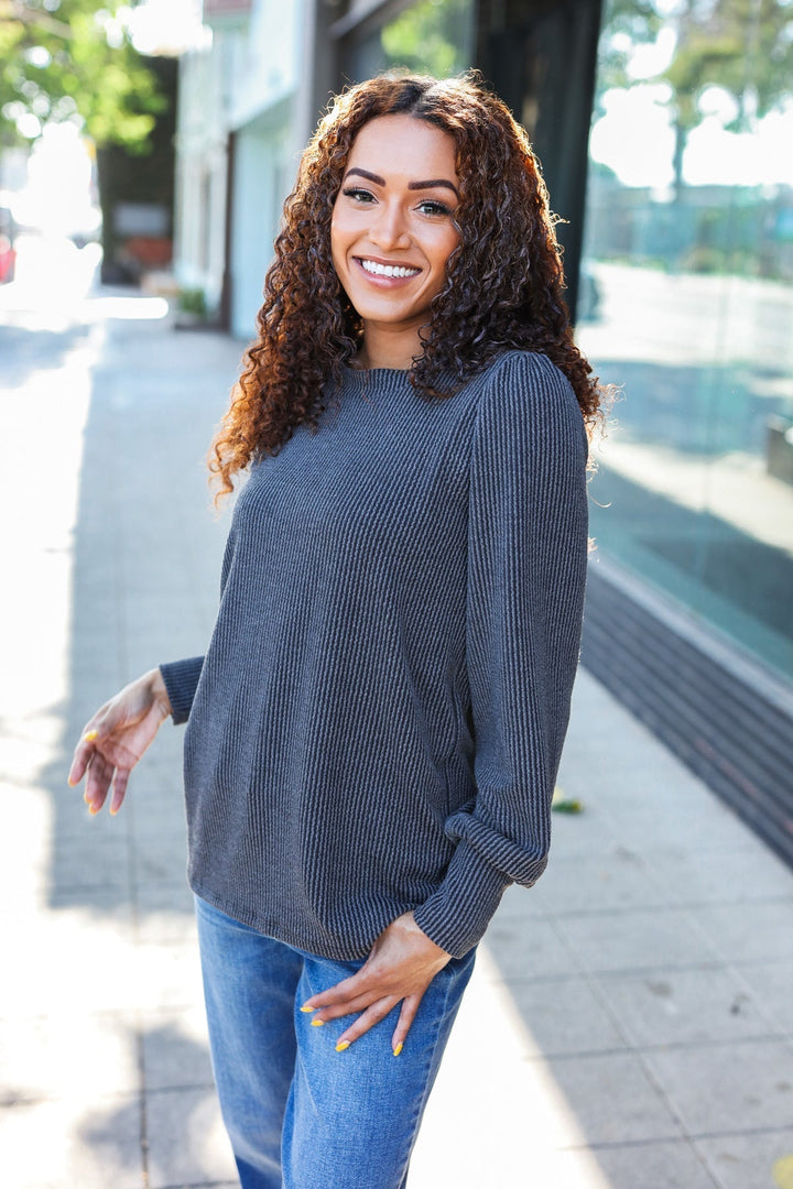 Stilla | Chemise Everyday Med Lange Ærmer I Antracitfarvet Ribbebind Med Mineralvask