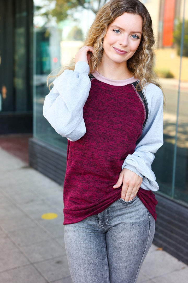 Stilla | Efterårsstemning Raglan Pullover Farveblok Grå og Bordeaux
