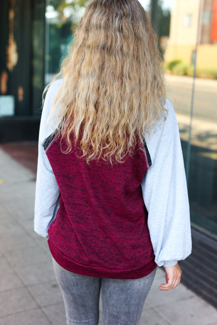 Stilla | Efterårsstemning Raglan Pullover Farveblok Grå og Bordeaux