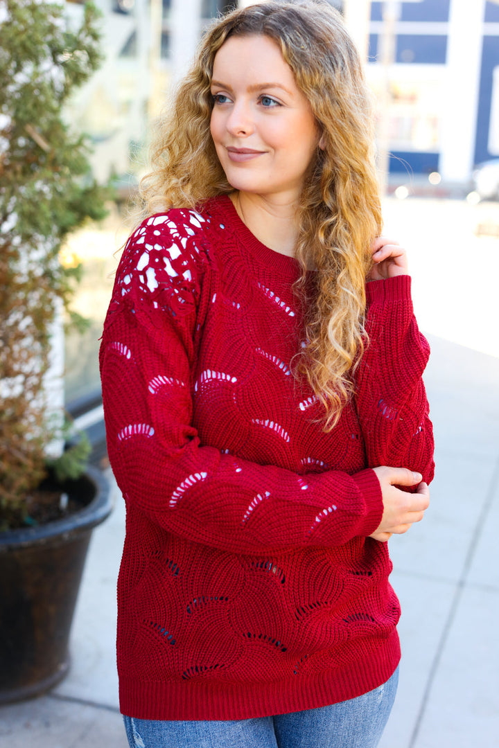 Stilla | Lækker Chic Pullover Af Bordeaux Hulstrik Med Spidsærmer