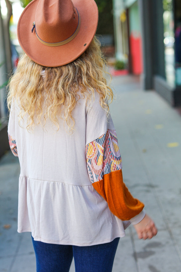 Stilla | Top Rullekrave Af Babydoll Terry Taupe og Rust
