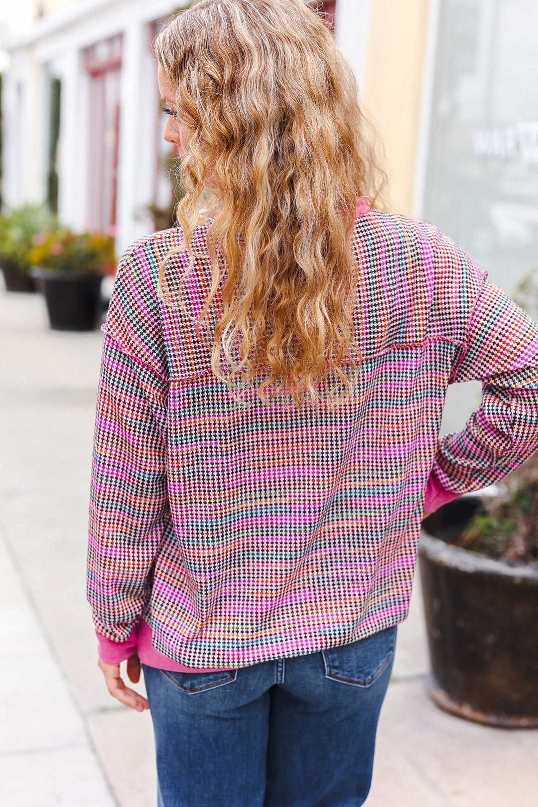 Stilla | Bring Joy Pullover I Struktureret, Flerfarvet Magenta Uldstrik