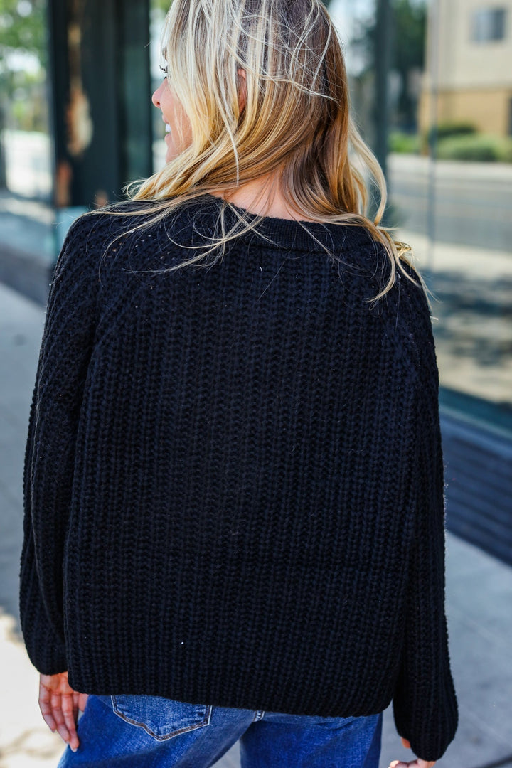 Stilla | Casual Living Bred Sort Henley Pullover Med Knapper Af Strik