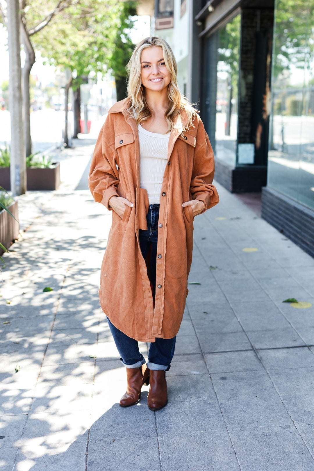 Stilla | Turn Heads Knap Dusterjakke I Kamel Fleece