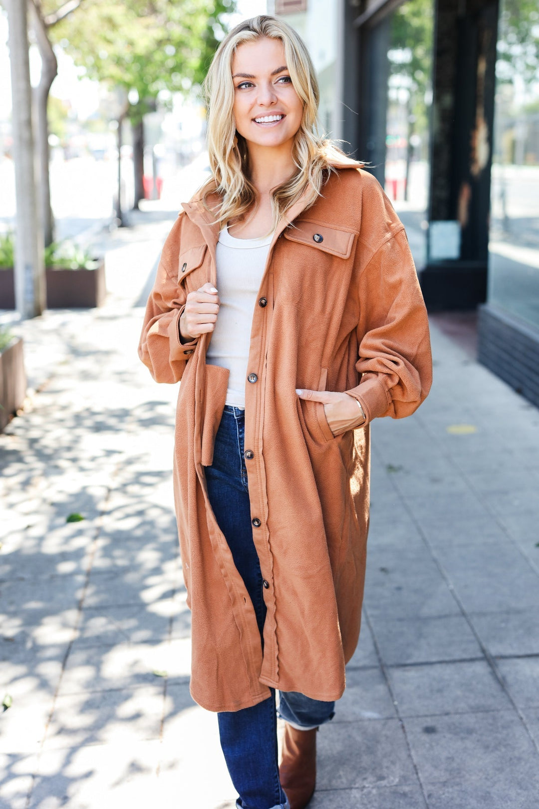 Stilla | Turn Heads Knap Dusterjakke I Kamel Fleece