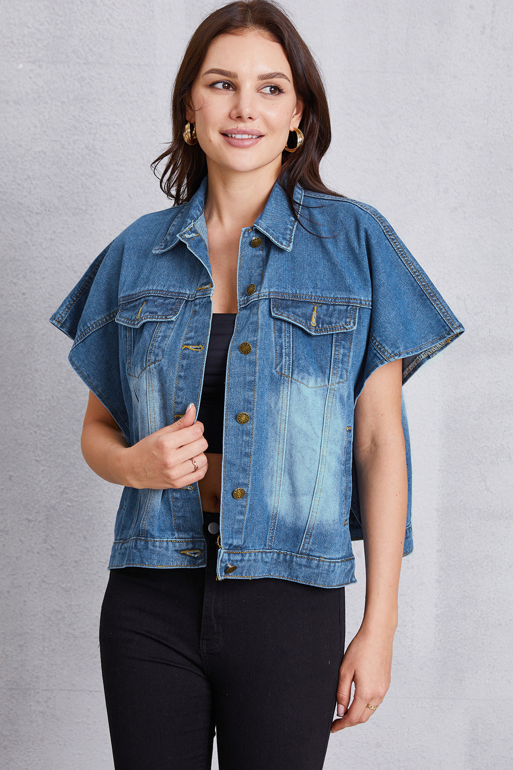 Stilla | Knap-op Kortærmet Denim Top