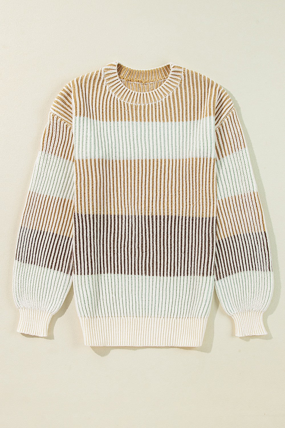 Stilla | Stribet Pullover med Lange Ærmer og Rund Halssnit med Farveblokmønster