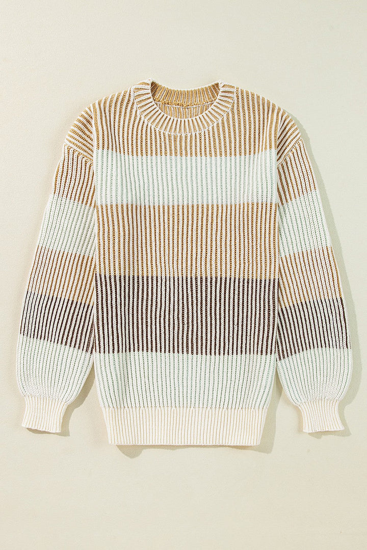 Stilla | Stribet Pullover med Lange Ærmer og Rund Halssnit med Farveblokmønster