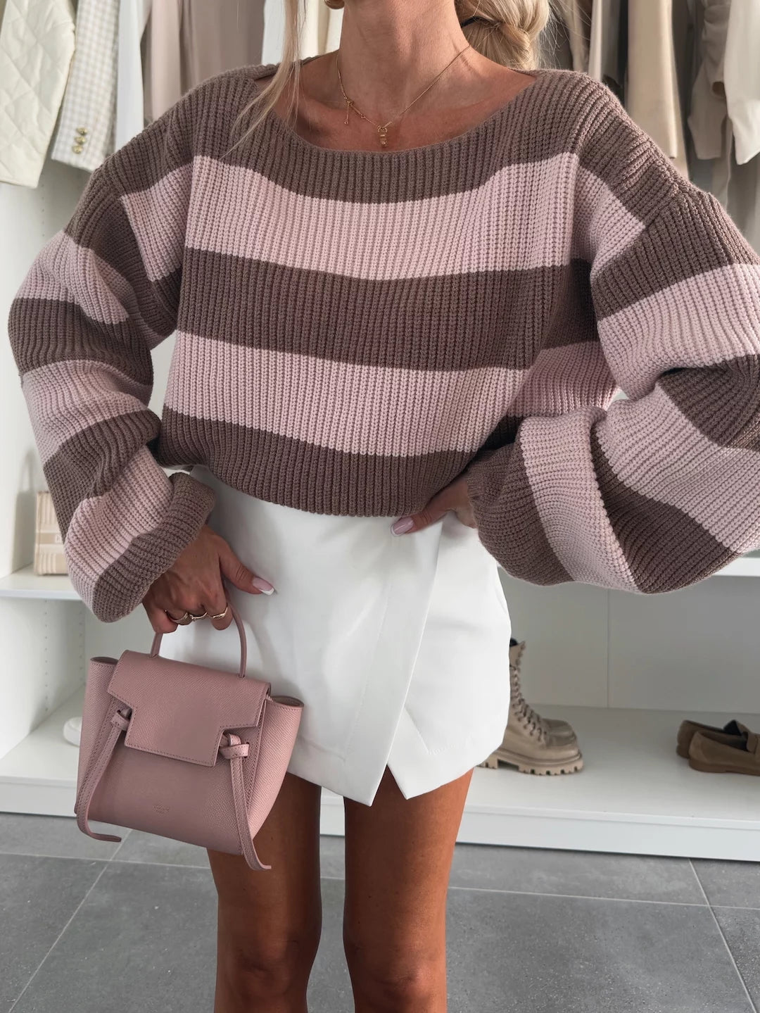 Stilla | stribet strikpullover med rund hals