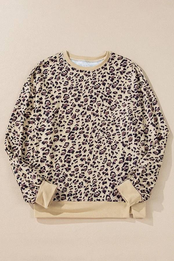Stilla | Sweatshirt med rund halsudskæring, lange ærmer og leopard patchworktryk bredt og afslappet sweatshirt