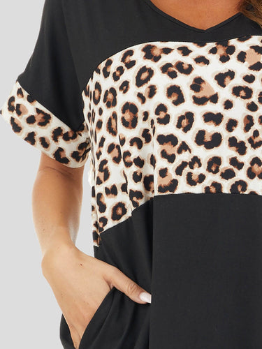 Stilla | Kvinder Kjoler Crew Neck Leopard Panel Lomme Afslappet Kjole