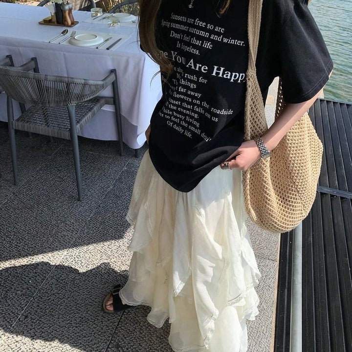 Dame kortærmet T-shirt med bogstavtryk