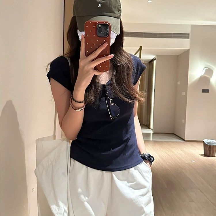 Dame Kortærmet T-shirt Ensfarvet Slim Fit