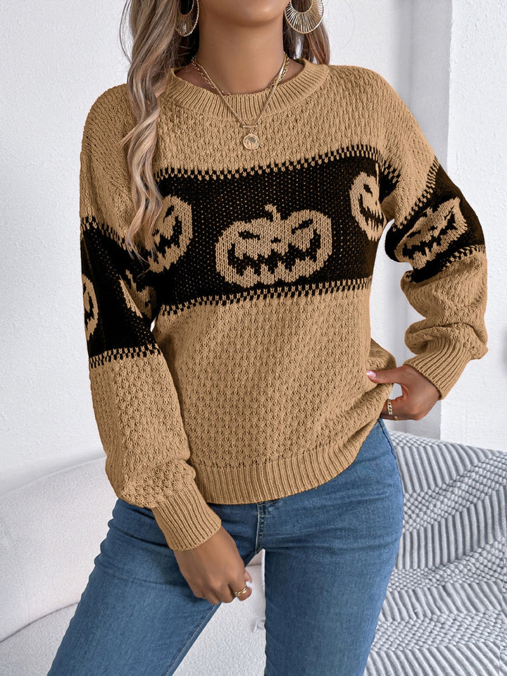 Stilla | Rundhalset Pullover Med Lange Ærmer Græskar