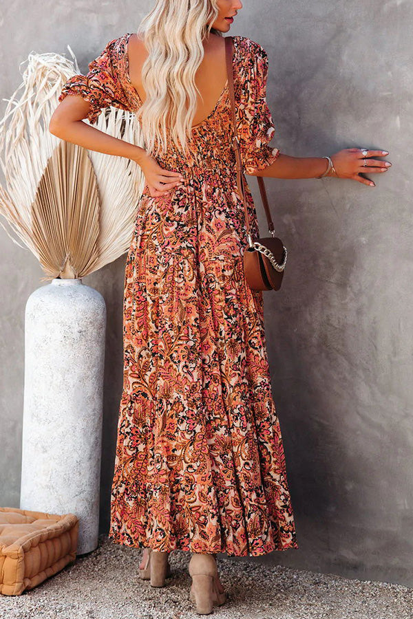 Stilla | Autumn Grace Smocked Paisley Maxi Kjole