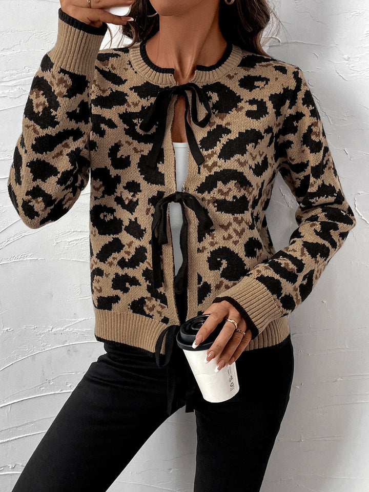 Stilla | Leopard Bandet Lang Ærme Strikjakke Perfee