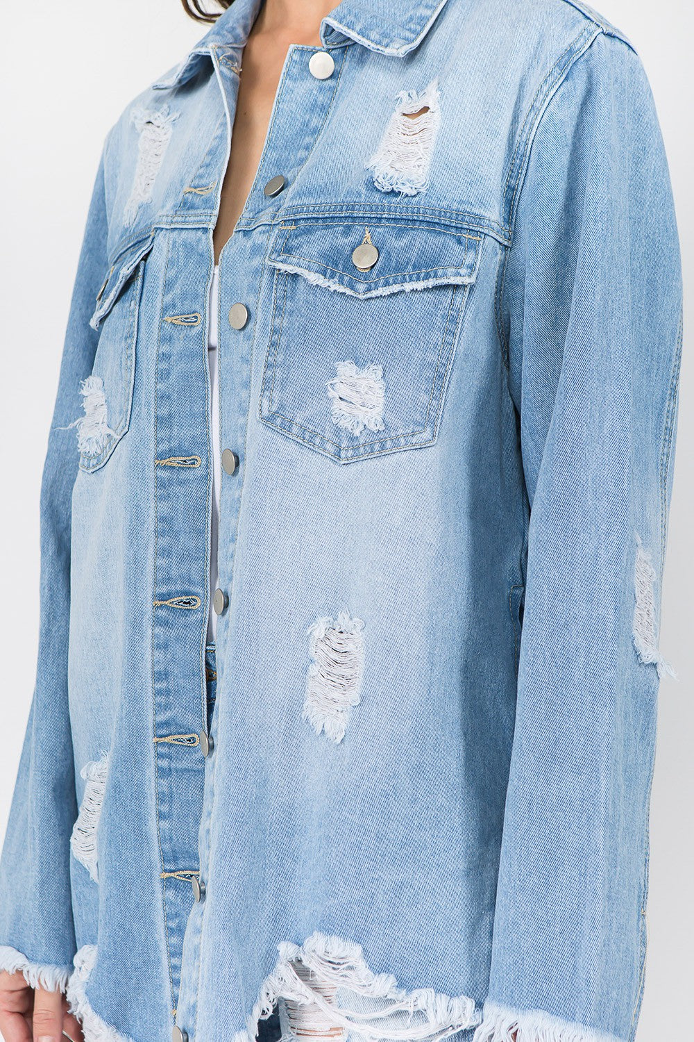 Stilla | Amerikansk Bazi Jeansjakke I Used Look Med Frynset Kant