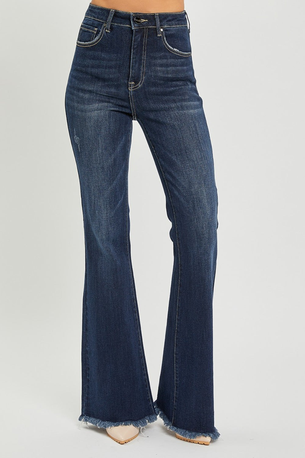 Stilla | Høj Talje Rå Kant Flare Jeans