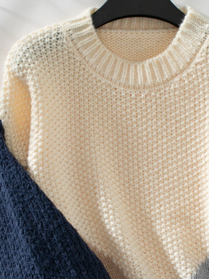 Stilla | Farveblok Pullover Med Rund Hals Og