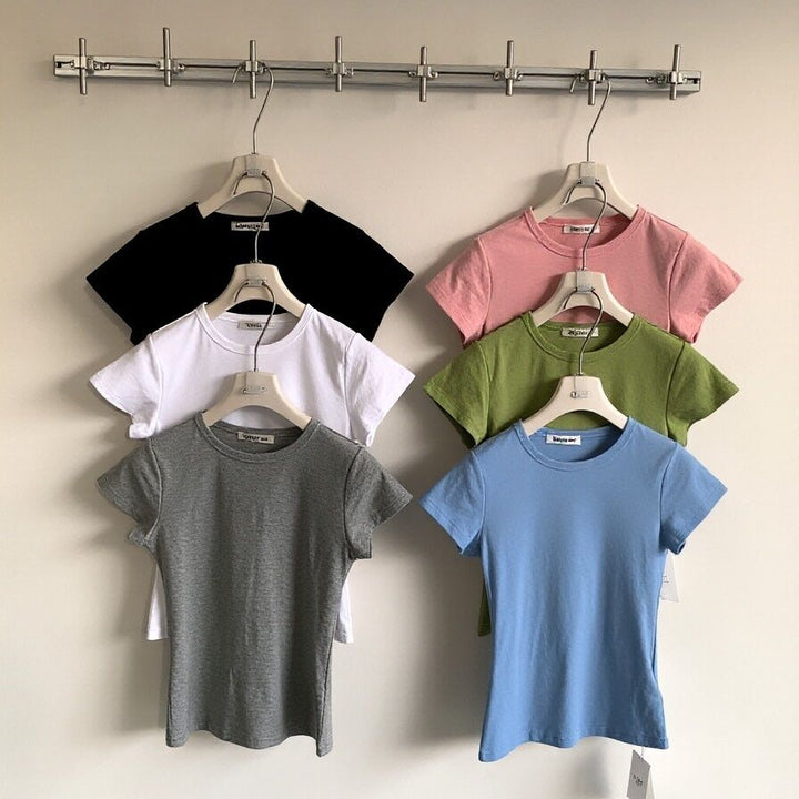 Dame Kortærmet Rundhals T-shirt Slim Fit Grå