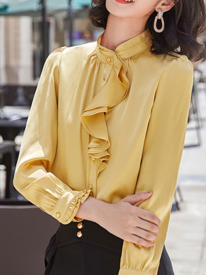 Stilla | Bluse Lange Ærmer Flæsekrave Chiffon Bluse