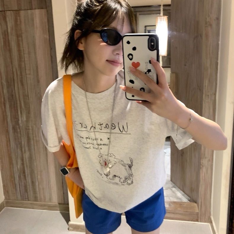 Dame Basic Kortærmet T-Shirt Løs Grå