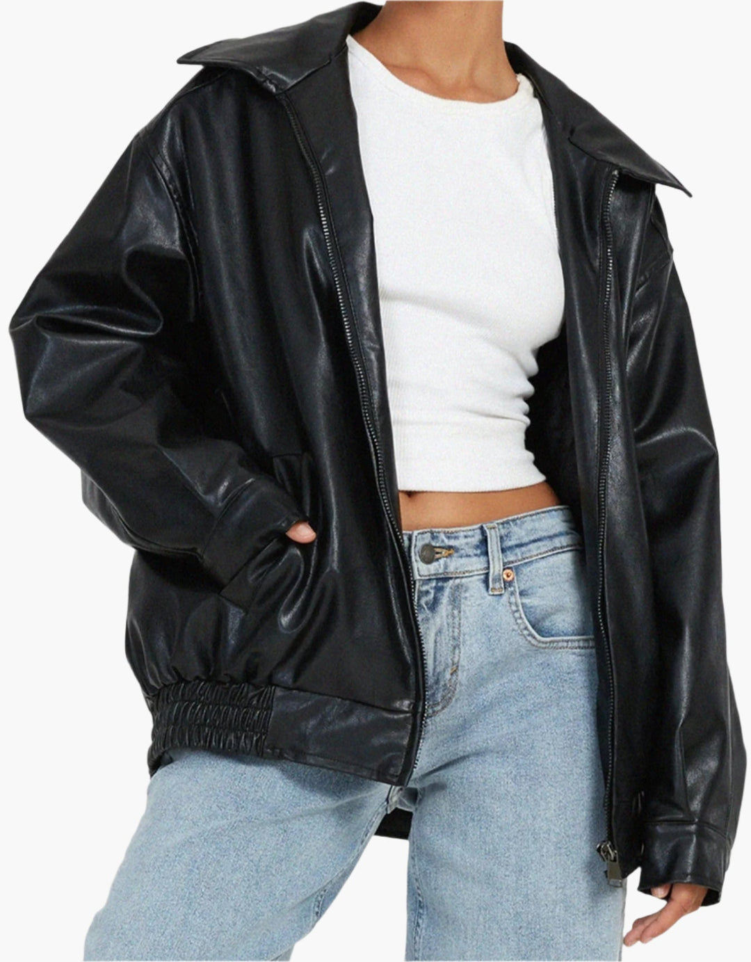 Stilla | Oversize Kunstlæderjakke - Fashionabel Streetstyle-Look til Fritid & Hverdag
