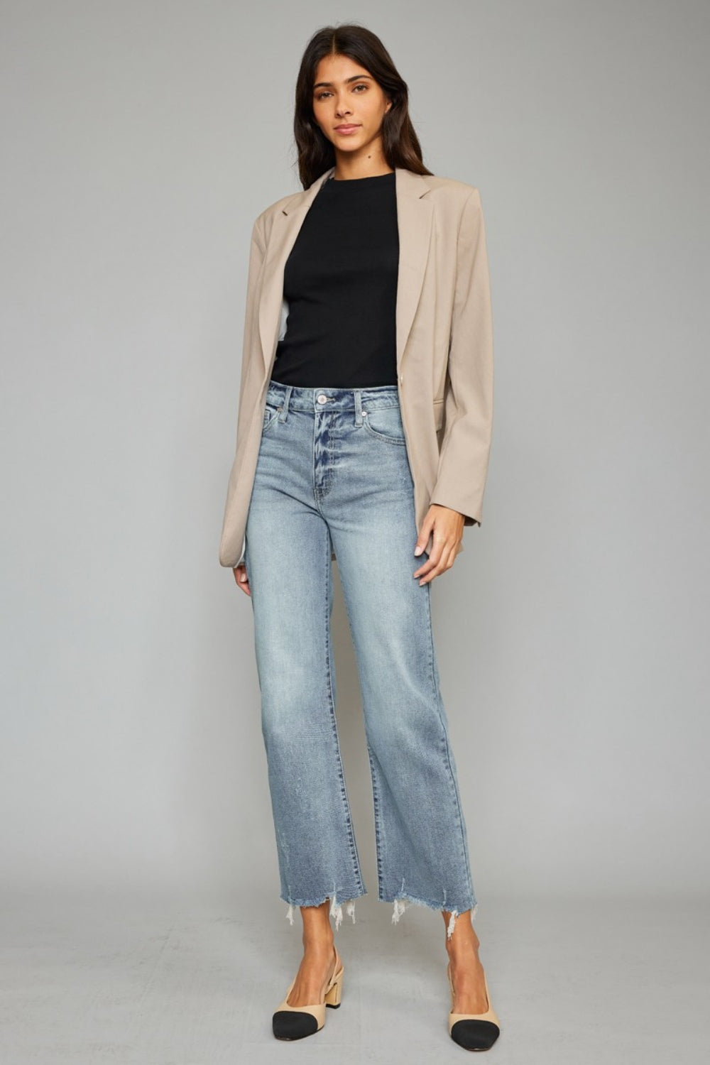 Stilla | Høj Talje Raw Hem Beskåret Bred Ben Jeans