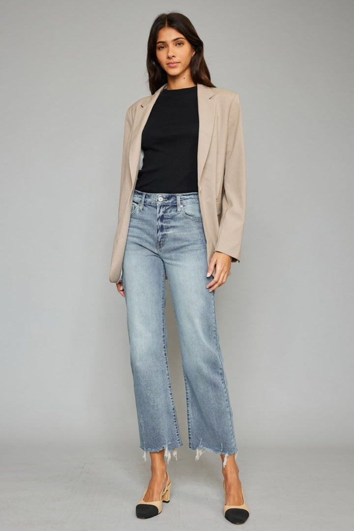 Stilla | Høj Talje Raw Hem Beskåret Bred Ben Jeans