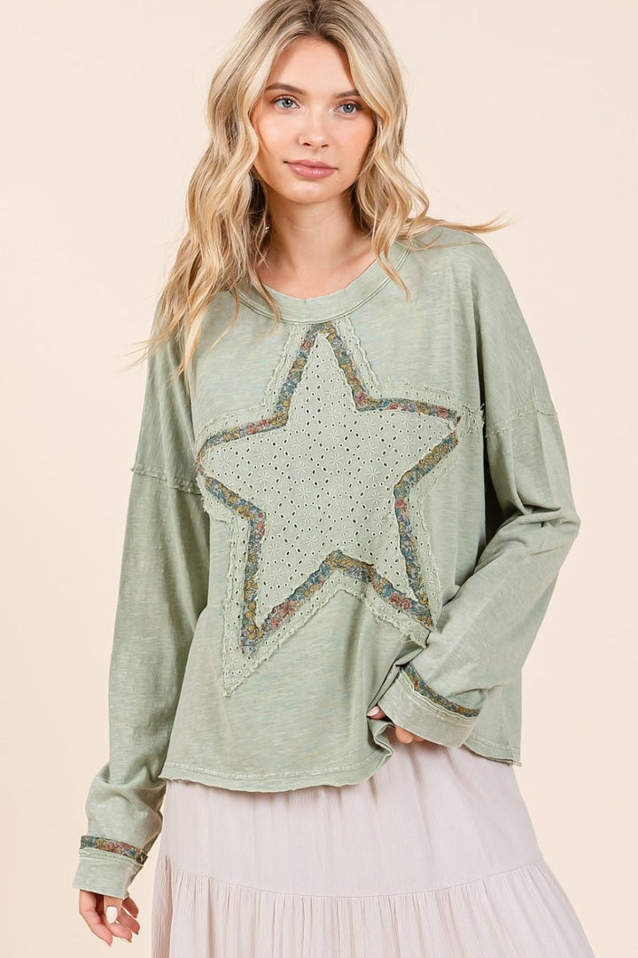 Stilla | T-shirt Med Lange Ærmer Mittoshop Mineralvask Stjerne Patch