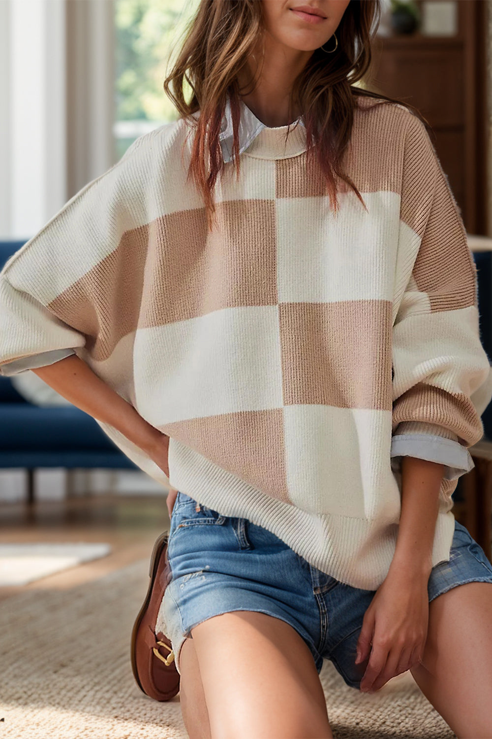 Stilla | Farveblok Pulli med Rund Halsudskæring til en Moderne Stil