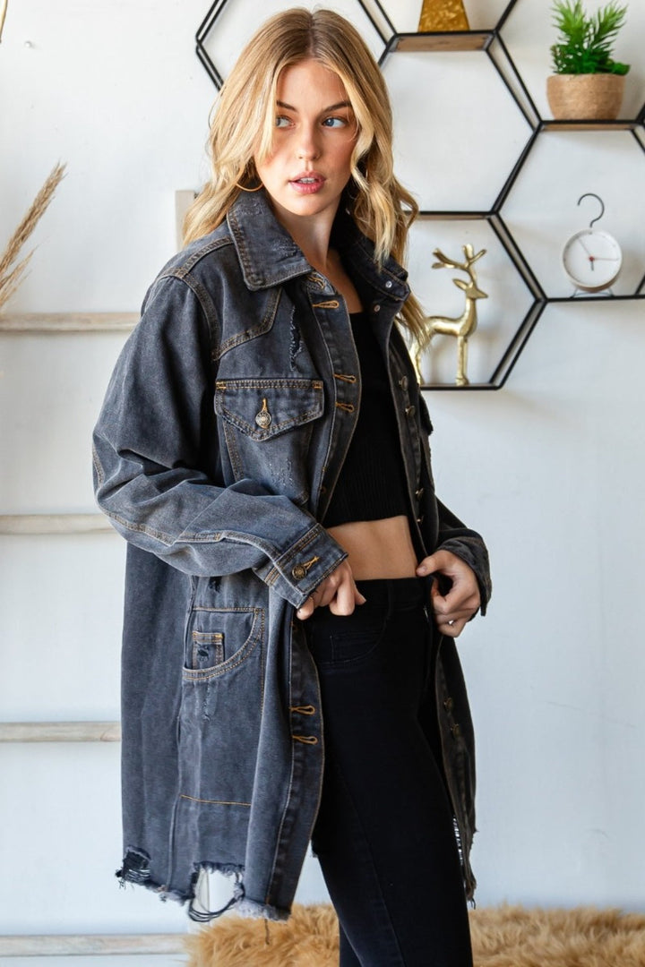 Stilla | Knapper Op Slidset Frayed Hem Denim Jakke