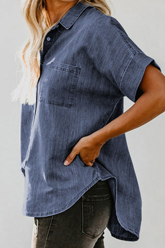 Stilla | Knap-Op Kortærmet Denim Skjorte