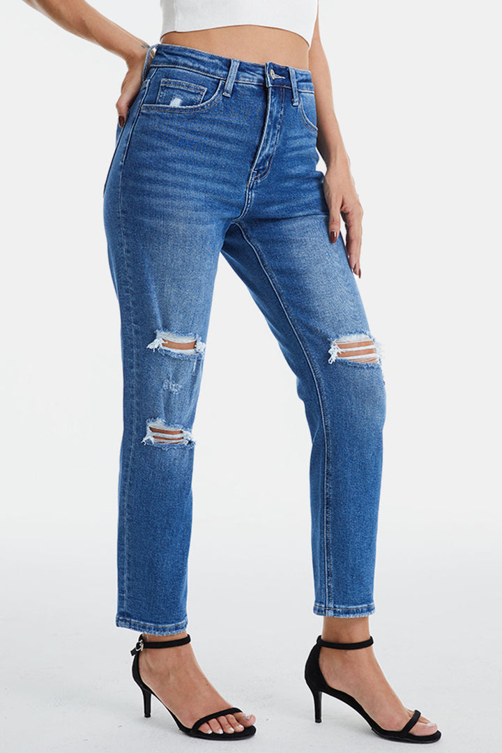 Stilla | Full Size Distressed High Waist Mom Jeans