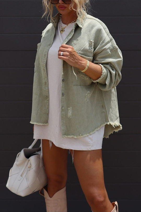 Stilla | Revers Langærmet Ripped Denim Jakke