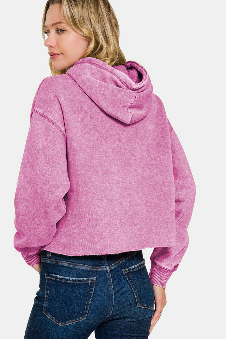 Stilla | Kortærmet sweater med acid washed fleece hættepullover