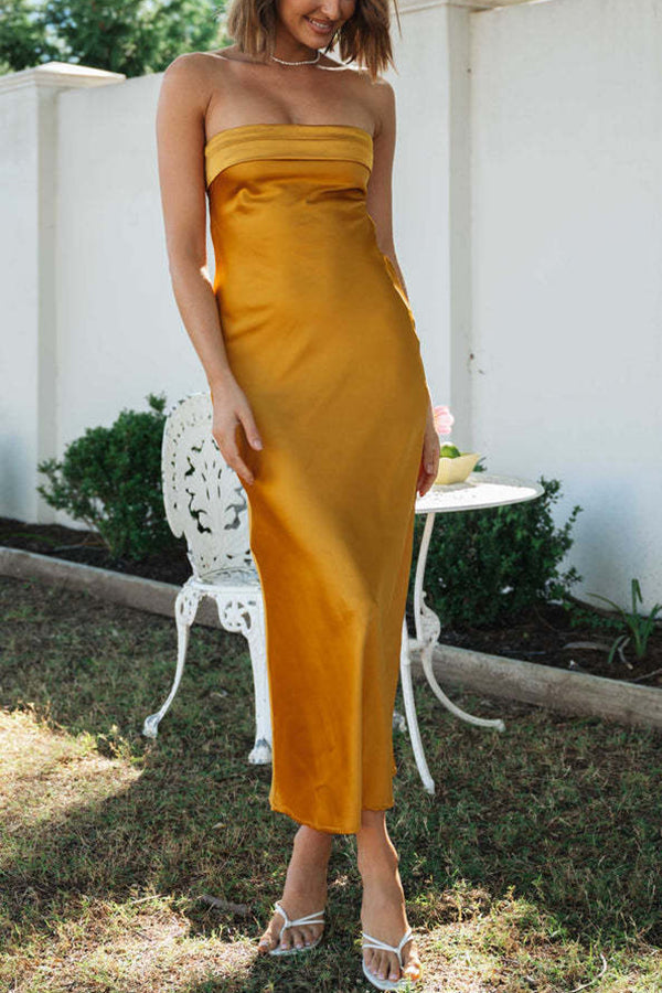 Stilla | Beautiful Mind Strapless Cutout Satin Midi Kjole