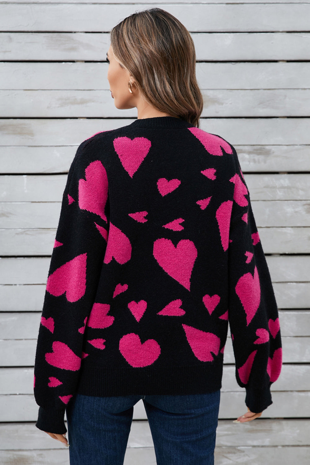 Stilla | Pullover med lange ærmer og kontrasterende rund halsudskæring hjerte