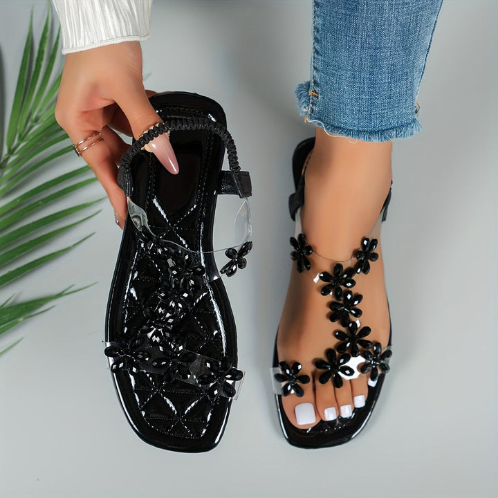 Stilla | Flade Sandaler Med Sommerfugle Af Rhinestones Til Kvinder, Lette Til Sommer